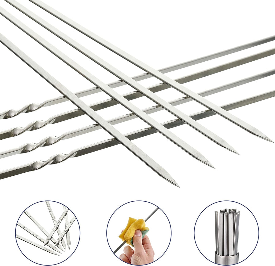 Oak & Steel - 20 x 35cm Stainless Steel Reusable Barbecue Metal Skewers with Premium Storage Case - liquidation.store