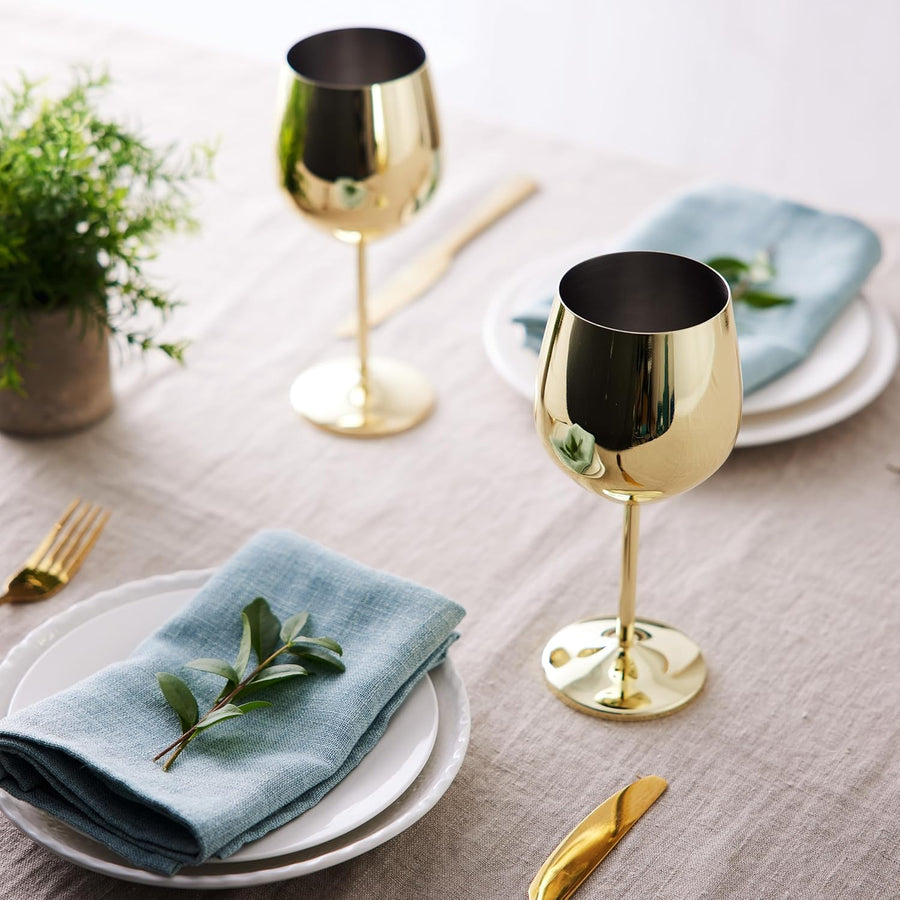 Oak & Steel - 4 Stainless Steel Gold Wine Glasses, 500ml - Shatterproof Party Glass Set - liquidation.store