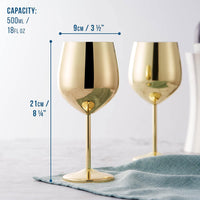 Oak & Steel - 4 Stainless Steel Gold Wine Glasses, 500ml - Shatterproof Party Glass Set - liquidation.store