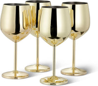 Oak & Steel - 4 Stainless Steel Gold Wine Glasses, 500ml - Shatterproof Party Glass Set - liquidation.store