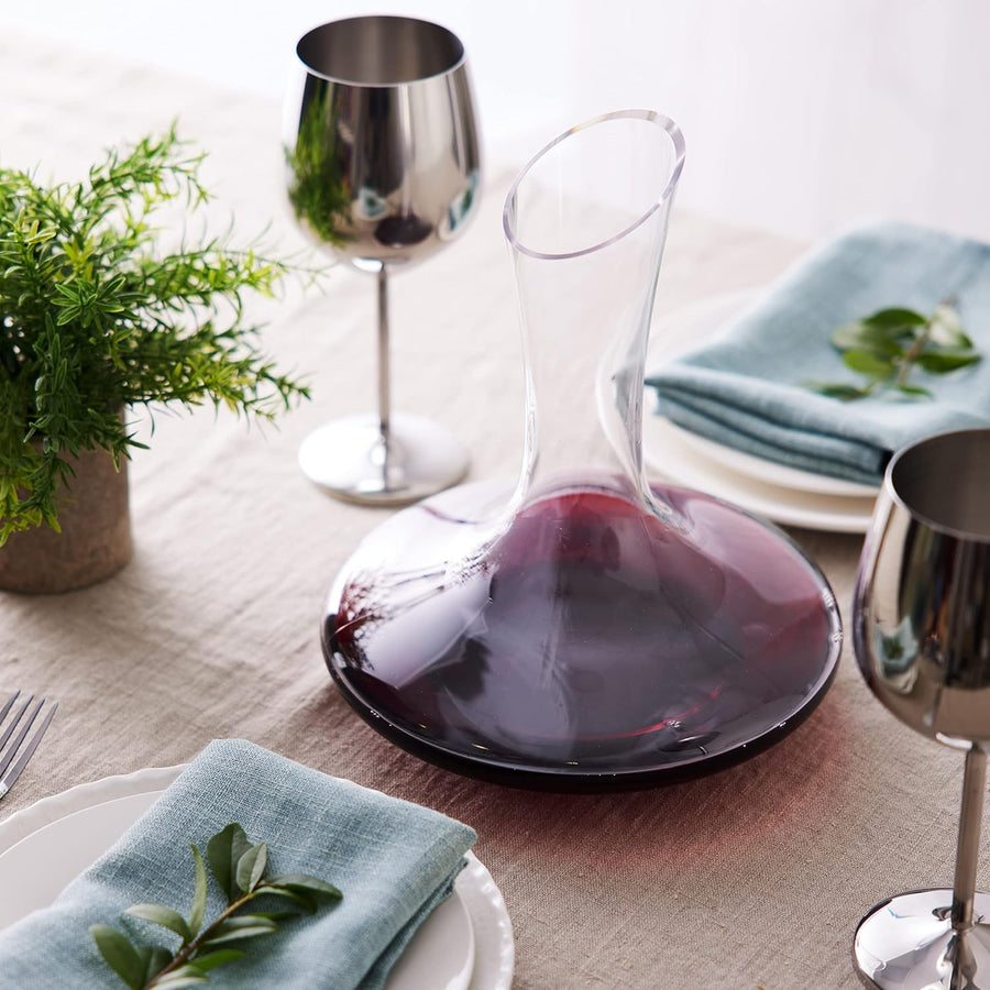 Oak & Steel - Large Red Wine Decanter Crystal Slanted Aerator 1800ml - liquidation.store