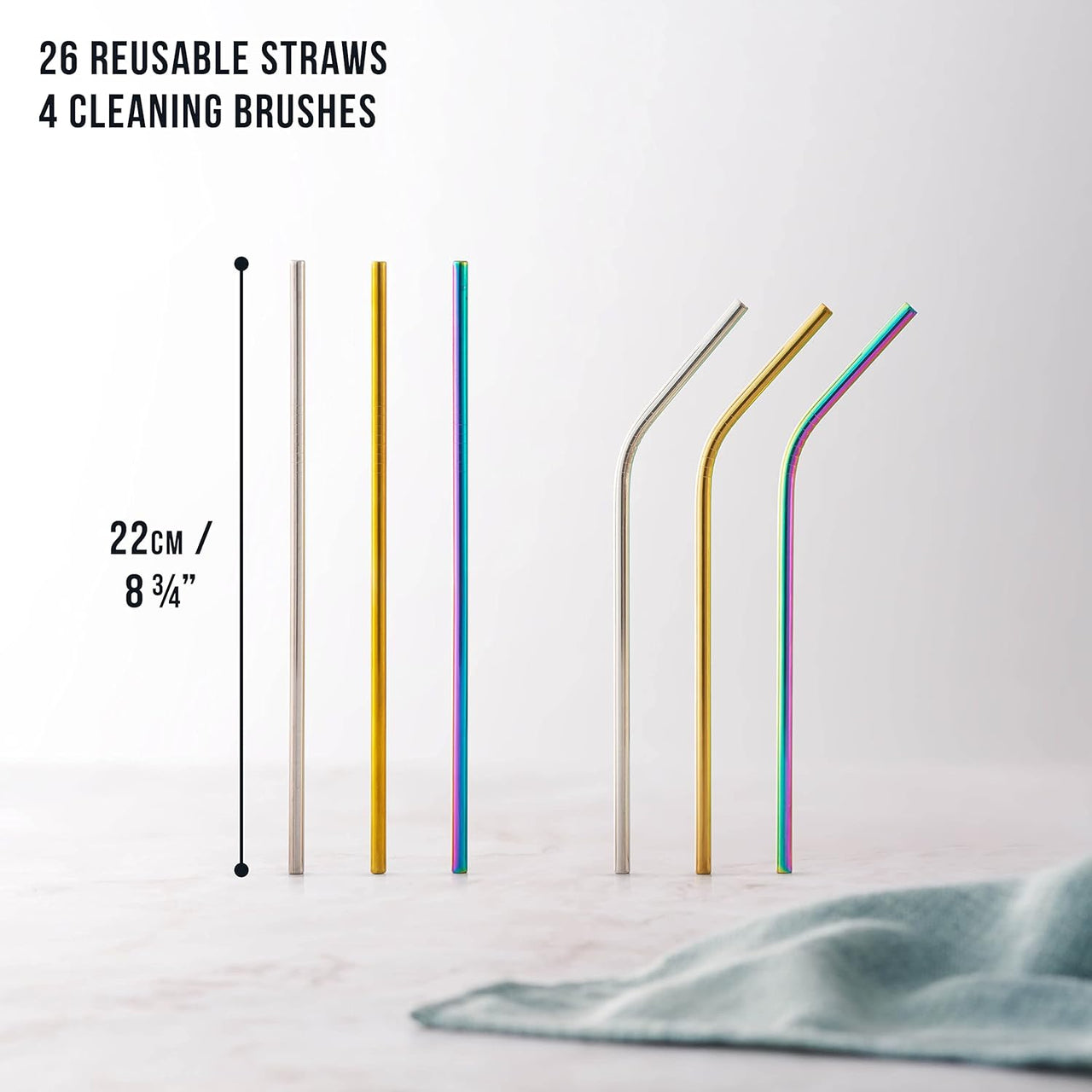Oak & Steel - Multi - Colour 30 piece Stainless Steel Reusable Drinking Straws Gift Set - liquidation.store