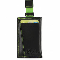 Oak & Steel Premium Black Card Holder/Wallet - Green Stitching - liquidation.store