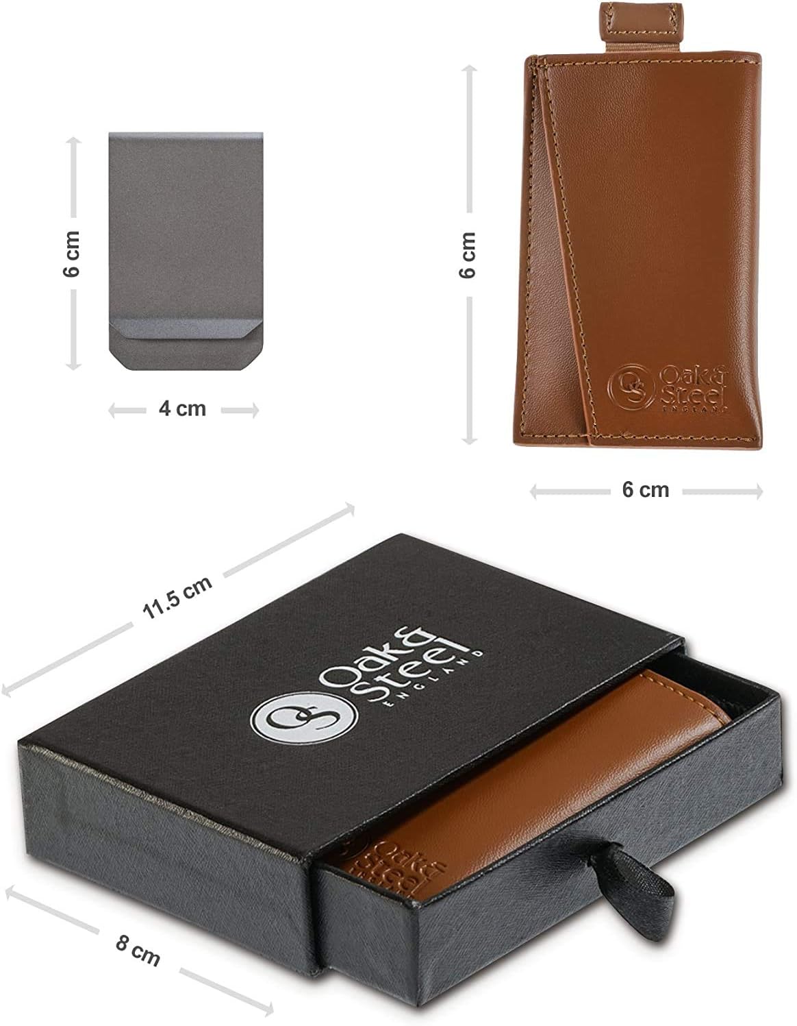 Oak & Steel - Tan Leather Card Holder & Money Clip - liquidation.store