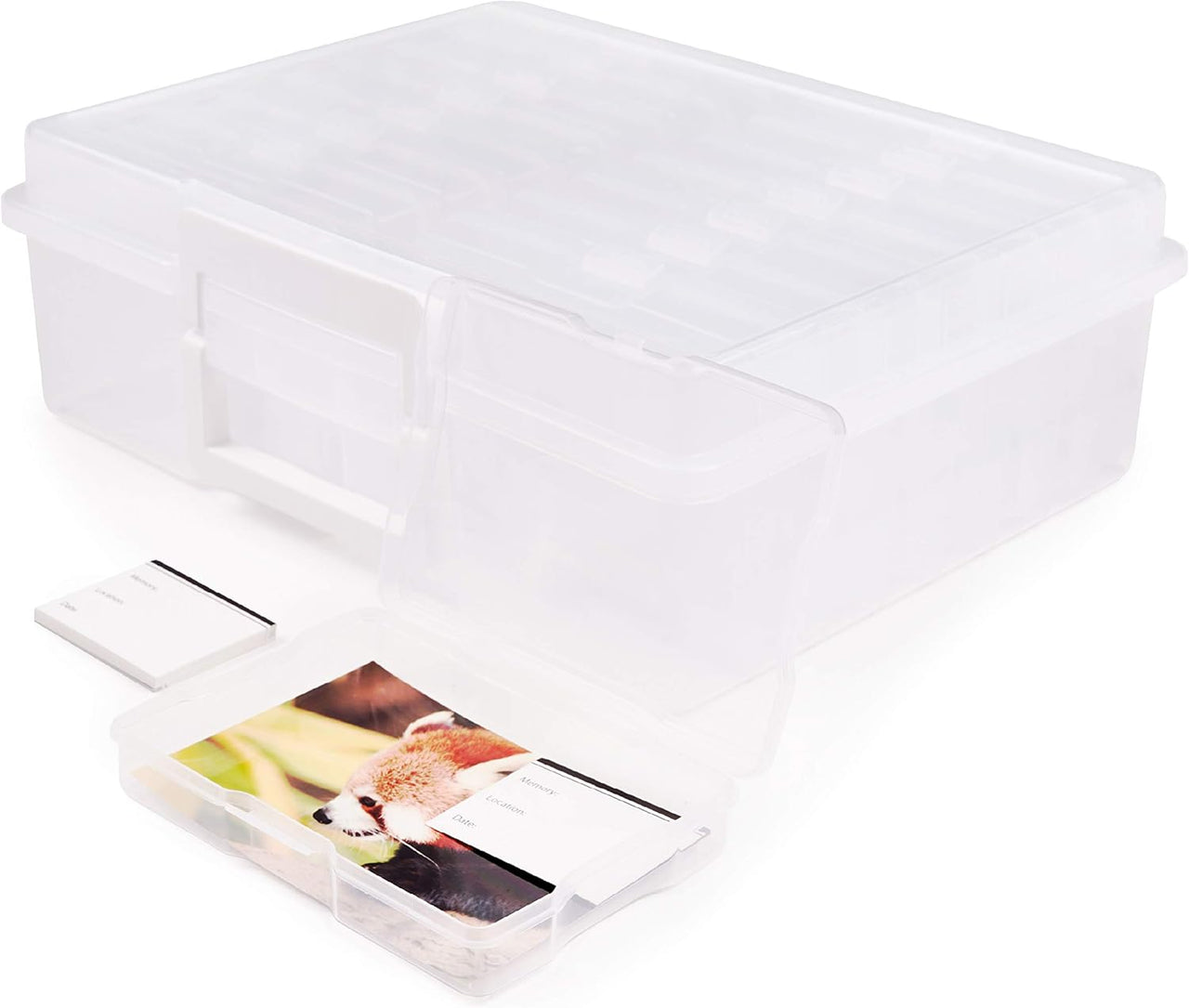 Office Mania - 6"x4" Photo & Crafts Organiser: Storage box, 16 Cases & Labels - Clear - liquidation.store