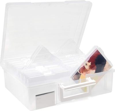 Office Mania - 6"x4" Photo & Crafts Organiser: Storage box, 16 Cases & Labels - Clear - liquidation.store