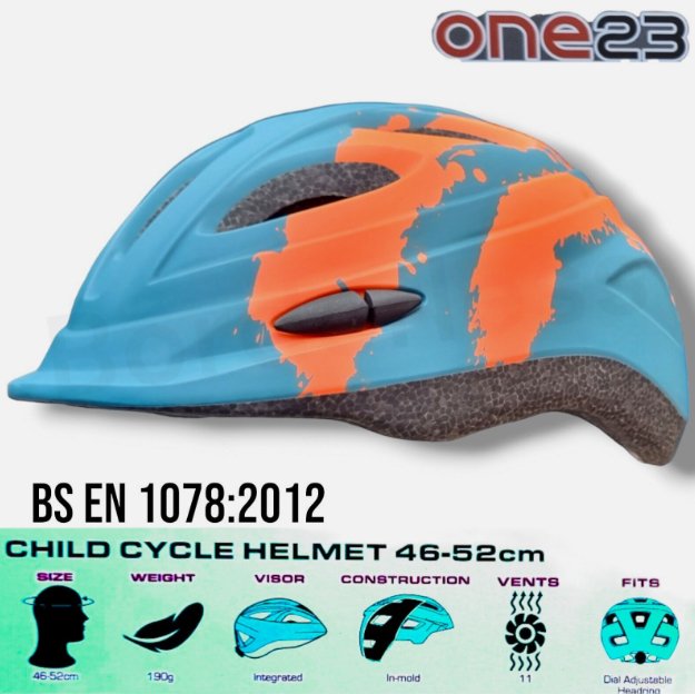 One23 Junior Bike Helmet - Grey/Orange 46-52cm - liquidation.store