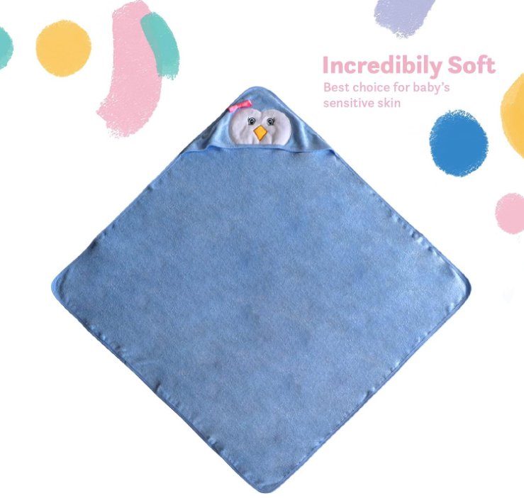 Organic Bamboo Hooded Baby Towel Penguin Blue by Liname - liquidation.store