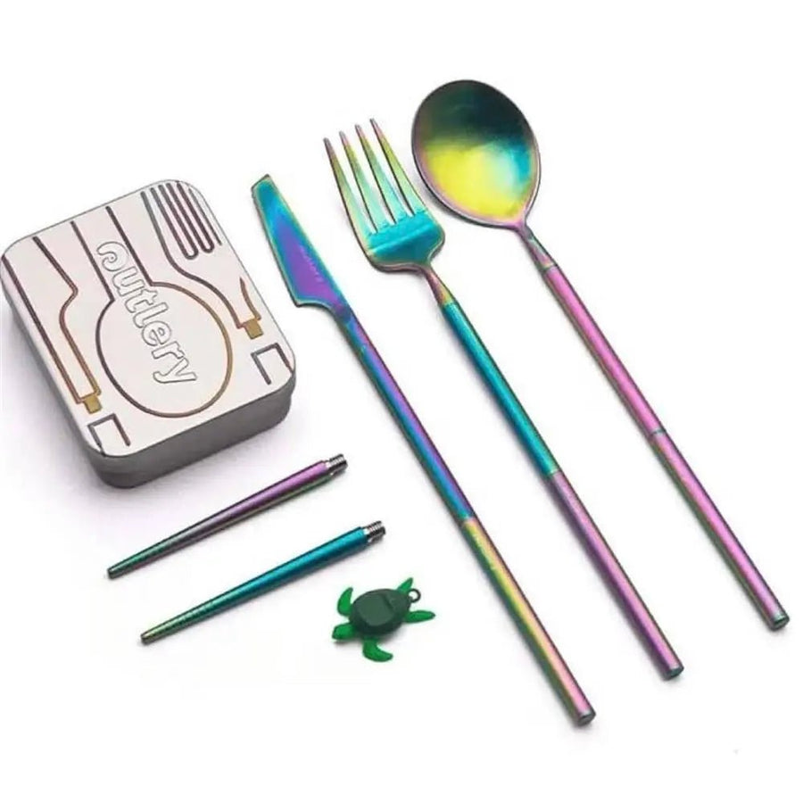 Outlery Complete Set | Stainless Steel Travel Cutlery Set - Rainbow - liquidation.store
