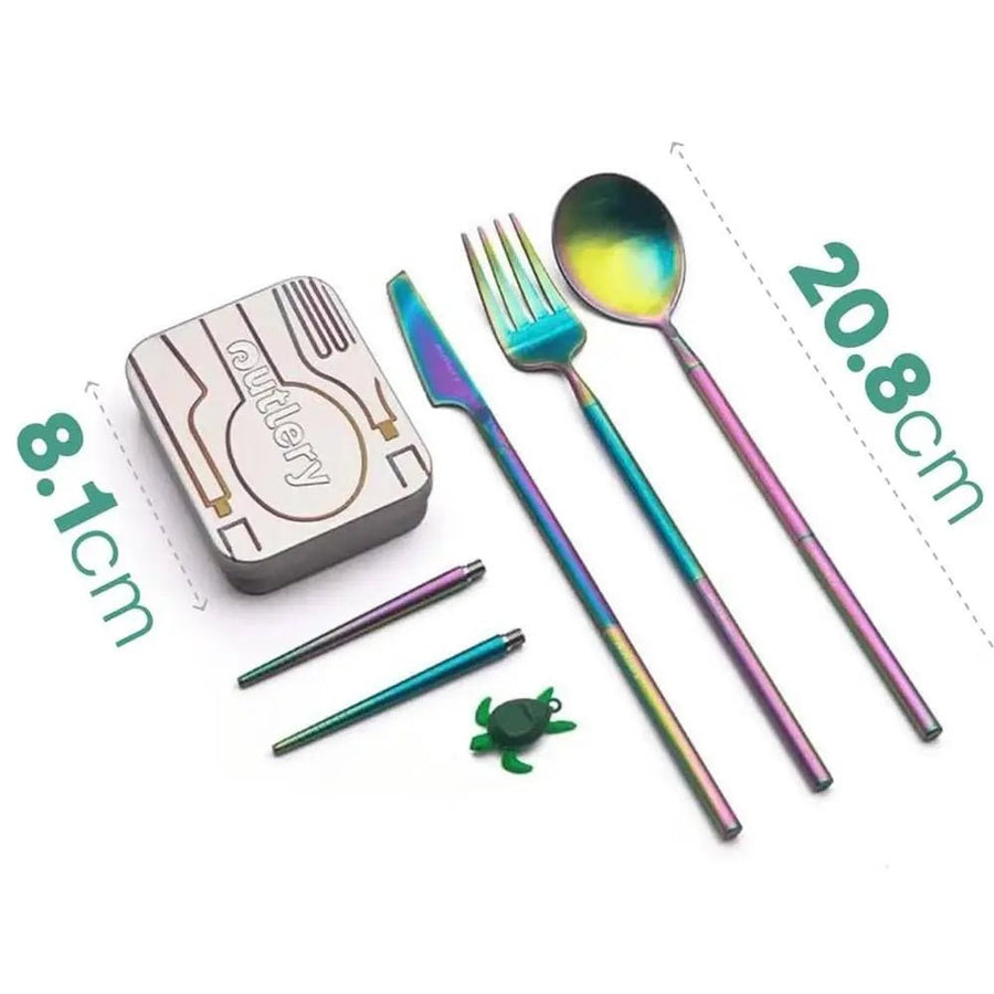Outlery Complete Set | Stainless Steel Travel Cutlery Set - Rainbow - liquidation.store