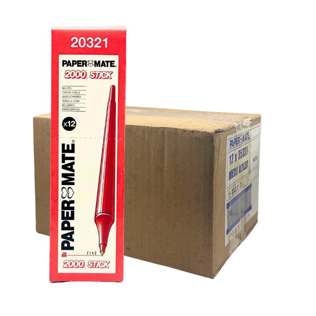 Paper Mate 2000 Stick Fine Ballpoint Pens - Bulk Pack 144 Pens (Red) - liquidation.store