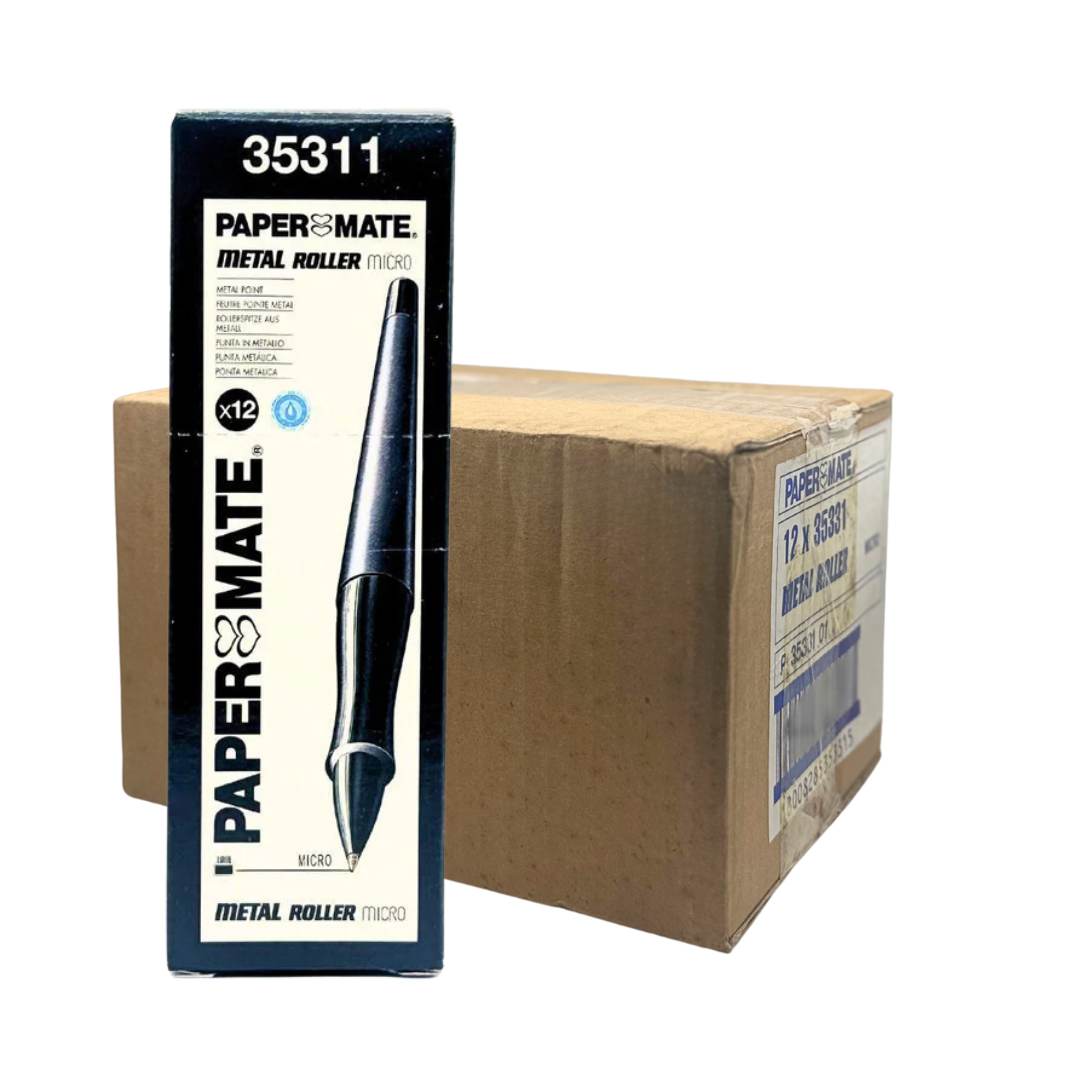 Paper Mate Metal Roller Pens - Bulk Pack 144 Pens (Black) - liquidation.store