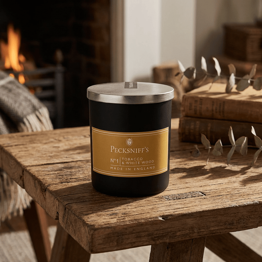 Pecksniff's 1 wick Mandle Tobacco & White Wood Candle - liquidation.store