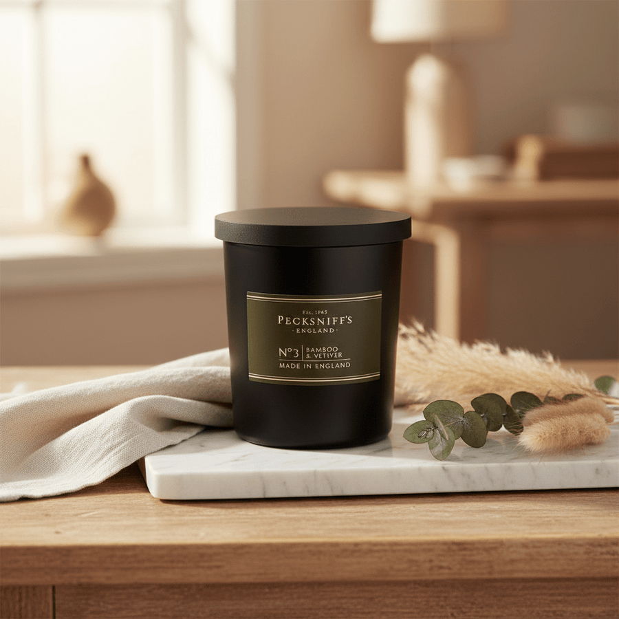 Pecksniff's Bamboo & Vetiver Scented Candle 184g - liquidation.store