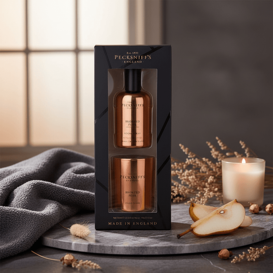 Pecksniff's Bronzed Pearl Room Spray and Candle Set - liquidation.store