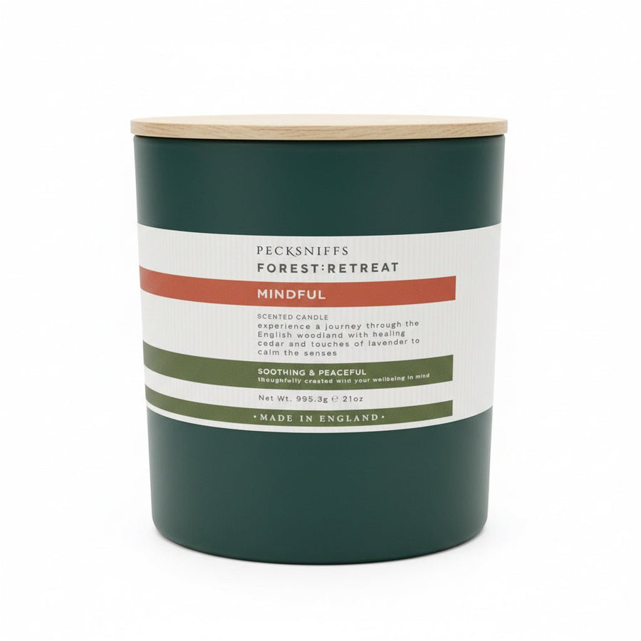 Pecksniffs Forest Retreat Mindful Candle with Cedar & Lavender - 3 Wick (595g) - liquidation.store