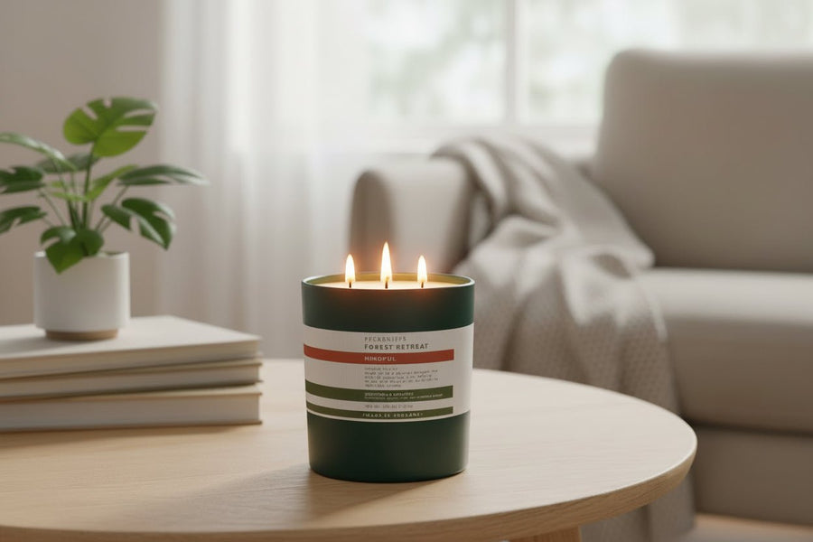 Pecksniffs Forest Retreat Mindful Candle with Cedar & Lavender - 3 Wick (595g) - liquidation.store