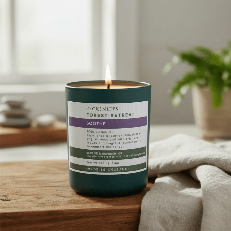 Pecksniffs Forest Retreat Soothe Scented Candle with Wooden Lid 100g - liquidation.store