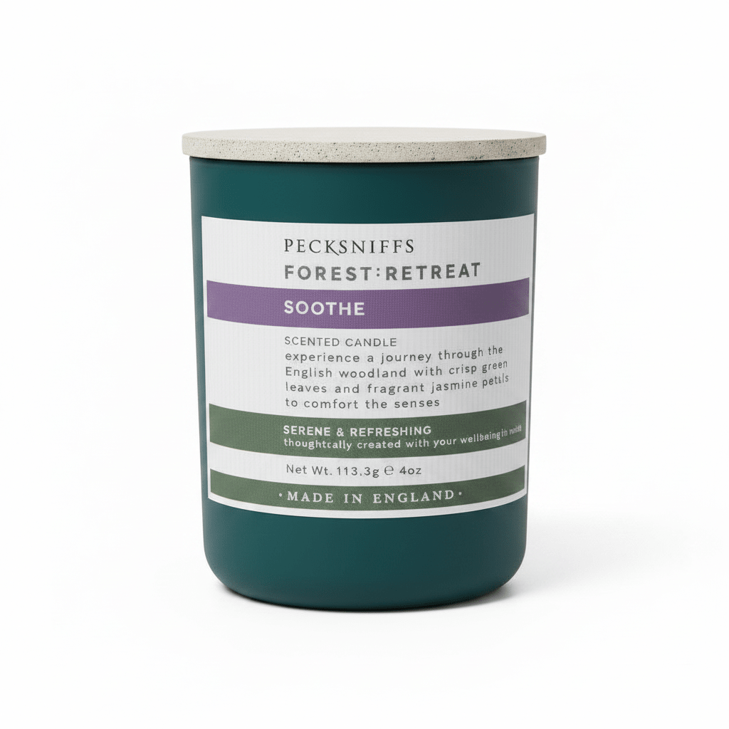 Pecksniffs Forest Retreat Soothe Scented Candle with Wooden Lid 113g - liquidation.store
