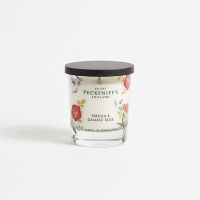 Pecksniff's Freesia & Damask Rose Scented Candle with Lid 198g - liquidation.store
