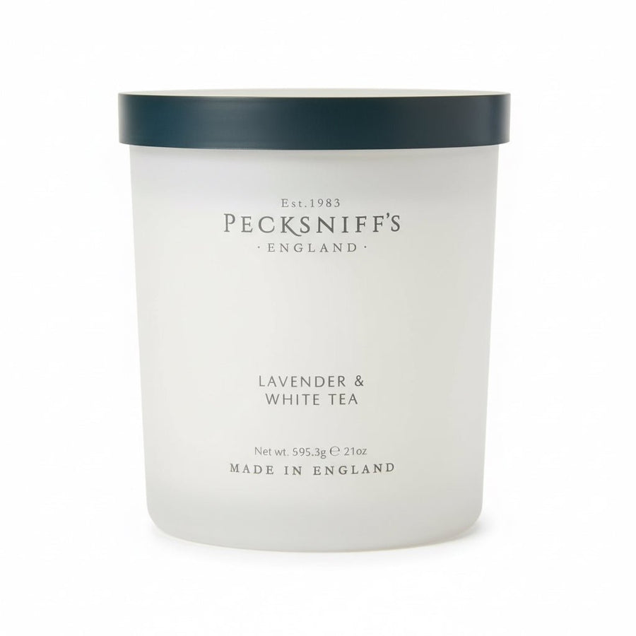 Pecksniff's Lavender & White Tea Scented 3 wick Candle 595g - liquidation.store