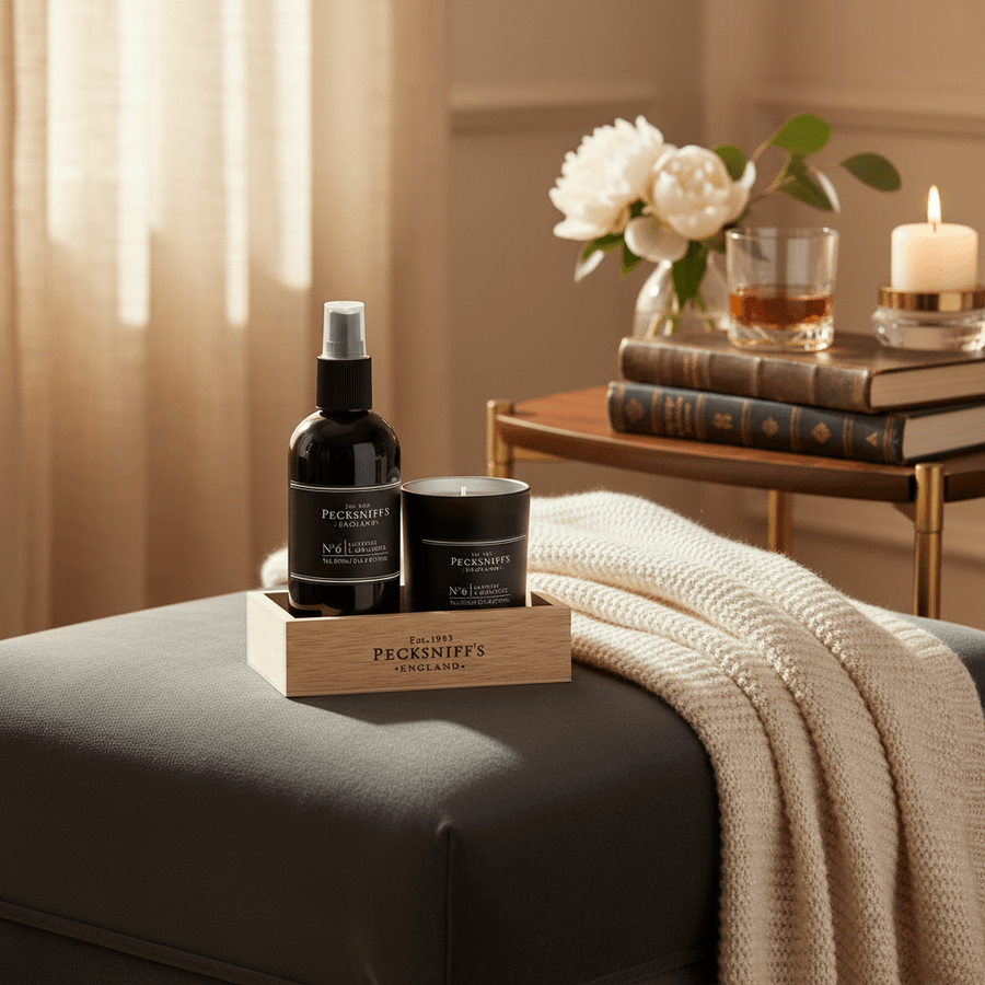 Pecksniff's Leather & Oakmoss Room Spray and Candle Set - liquidation.store