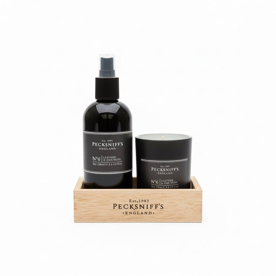 Pecksniff's Leather & Oakmoss Room Spray and Candle Set - liquidation.store