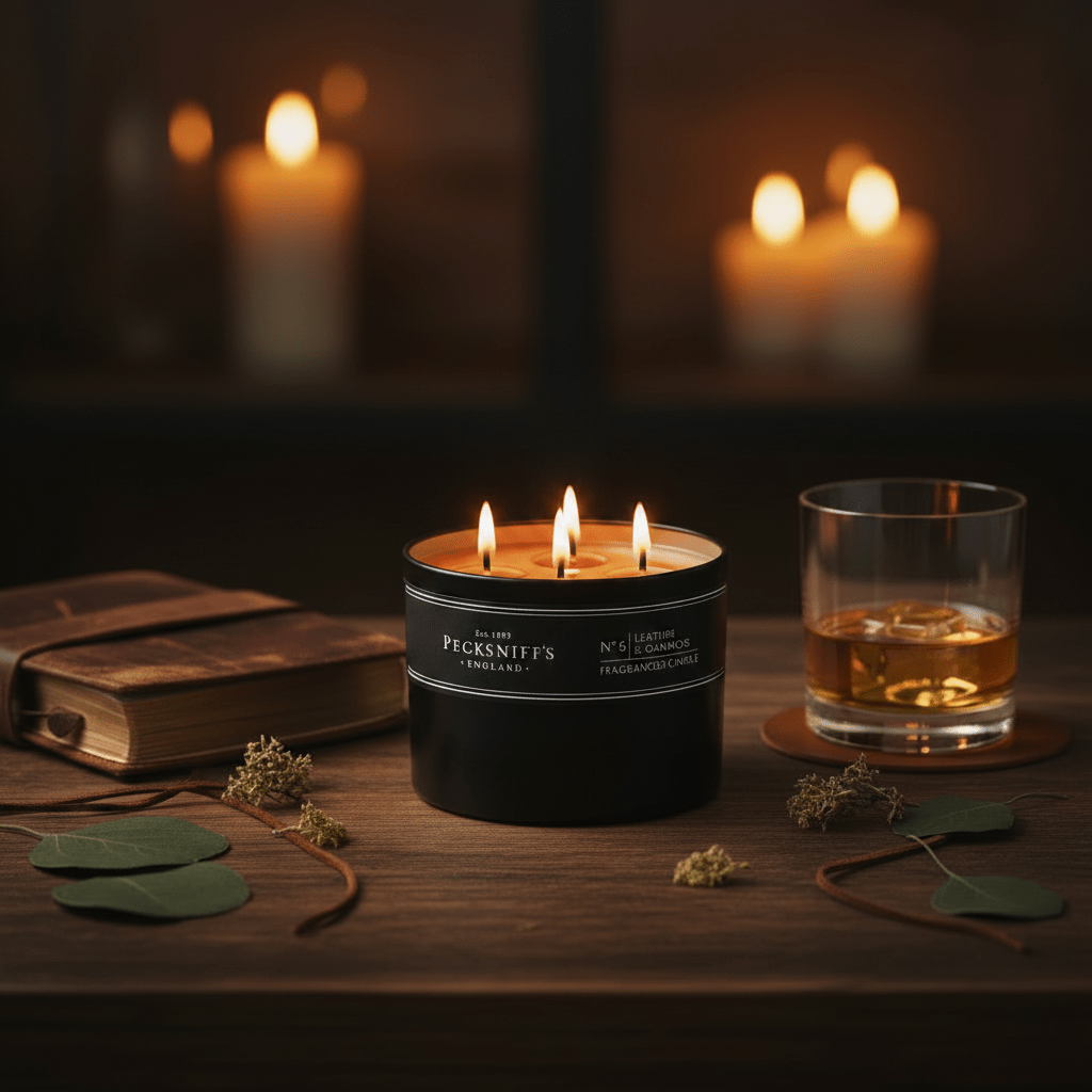 Pecksniffs Mandle Leather & Oakmoss Candle (3 Wick) 283g - liquidation.store
