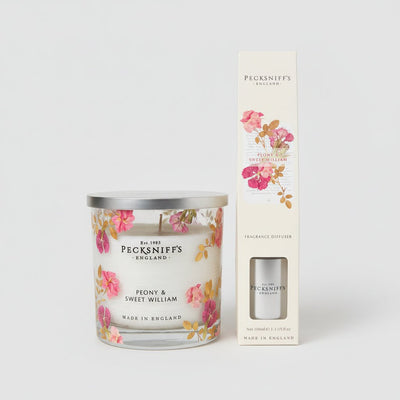 Pecksniff's Peony & Sweet William Scented Candle & Diffuser Set - liquidation.store