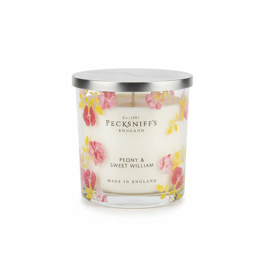 Pecksniff's Peony & Sweet William Scented Candle with Floral Design - 595g - liquidation.store