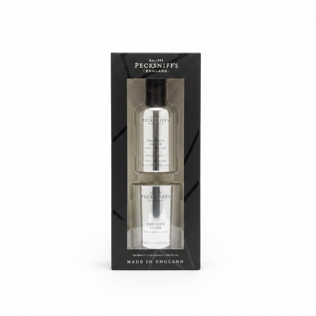 Pecksniff's Precious Silver Room Spray & Candle Gift Set - liquidation.store