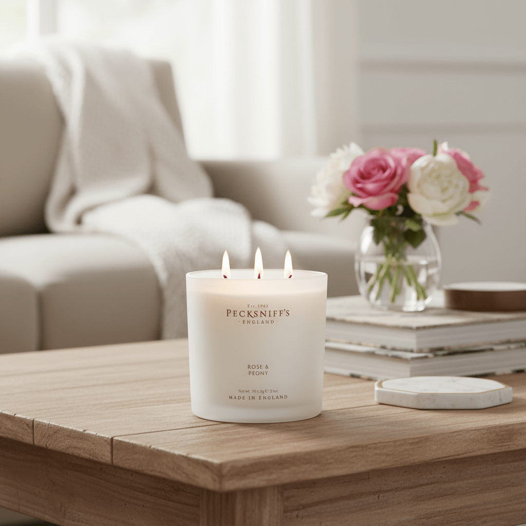 Pecksniff's Rose & Peony Scented Candle 595g (3 Wick) - liquidation.store