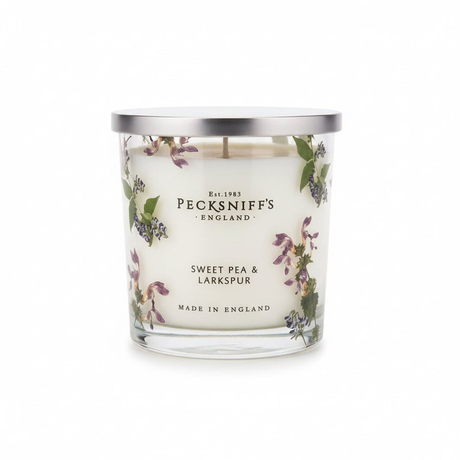Pecksniff's Sweet Pea & Larkspur Scented Candle - 3 Wick (595g) - liquidation.store