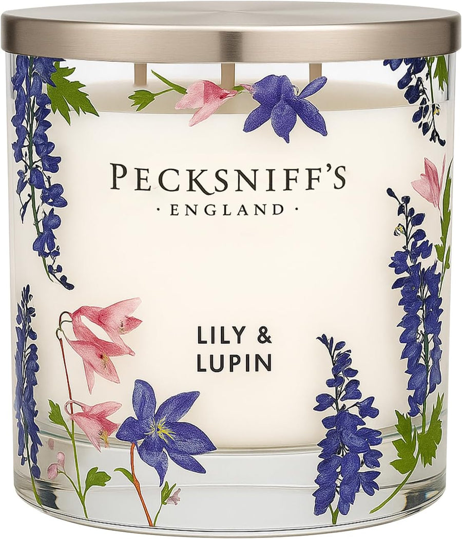 Pecksniffs Vintage Posies Lily & Lupin Candle - 3 Wick (550g) - liquidation.store