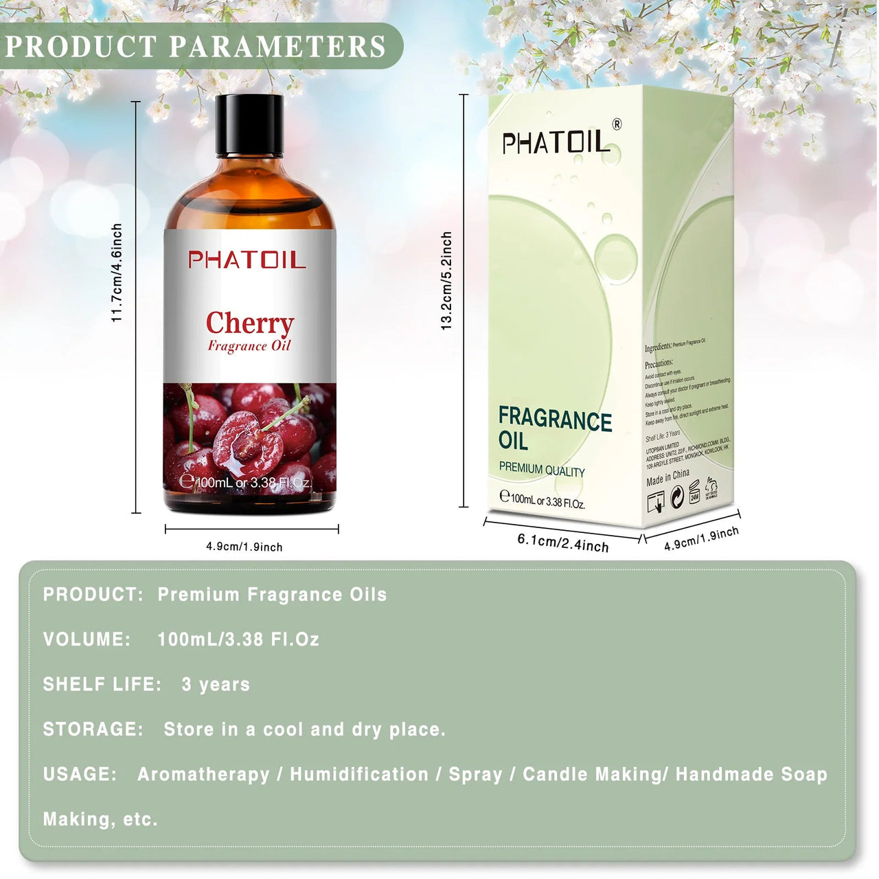 PHATOIL Cherry Fragrance Oil for Aromatherapy & Diffuser - 100ml - liquidation.store