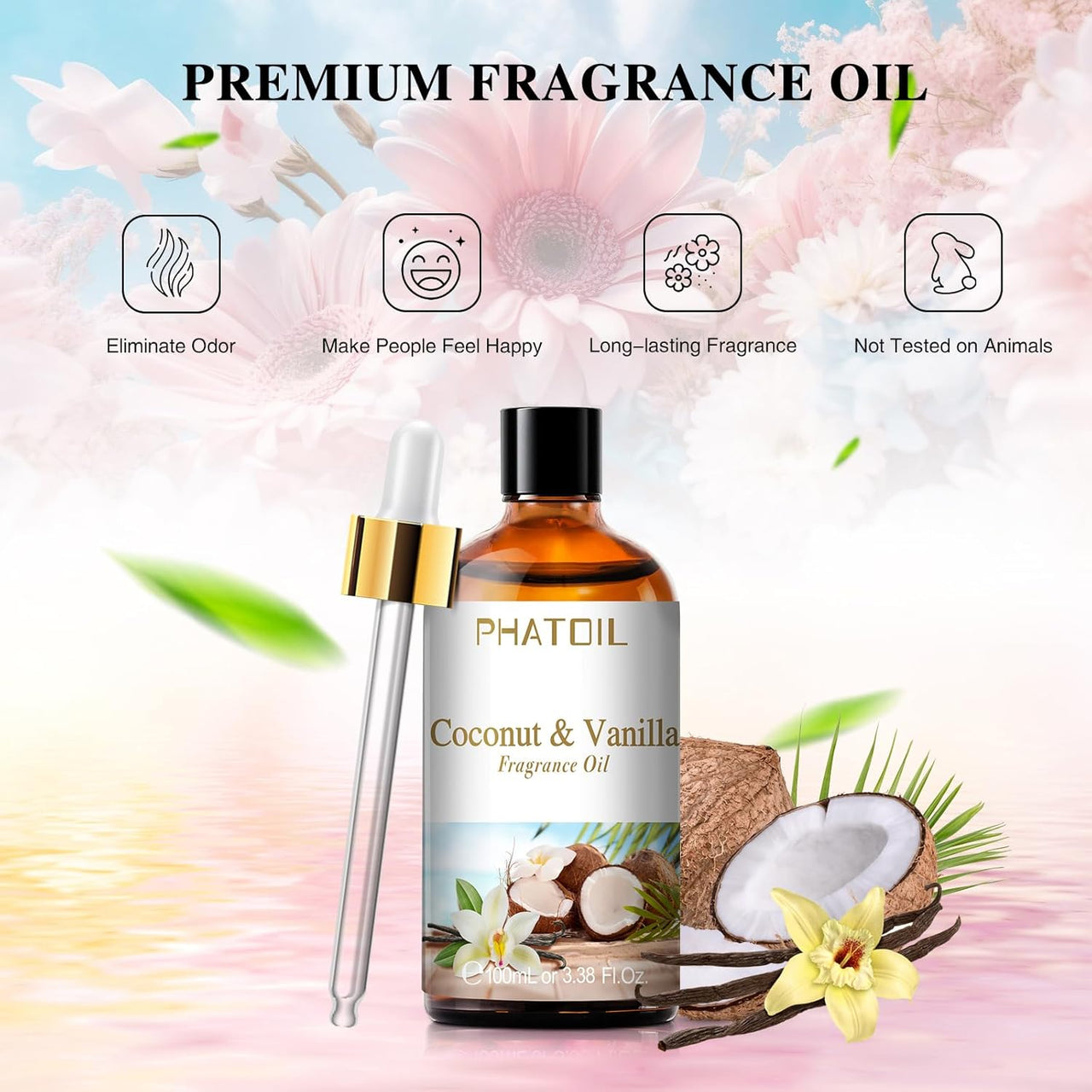 PHATOIL Coconut & Vanilla Fragrance Oil for Aromatherapy & Diffuser - 100ml - liquidation.store