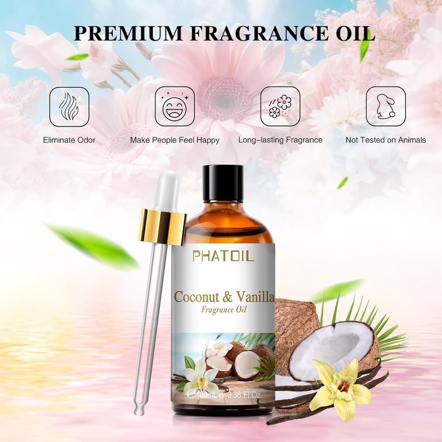 PHATOIL Coconut & Vanilla Fragrance Oil for Aromatherapy & Diffuser - 100ml - liquidation.store