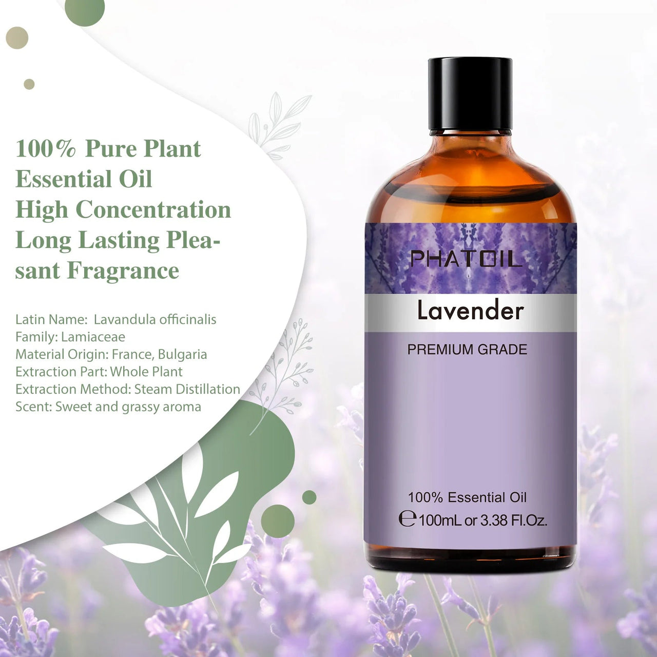PHATOIL Lavender Essential Oil For Aromatherapy & Diffuser - 100ml - liquidation.store