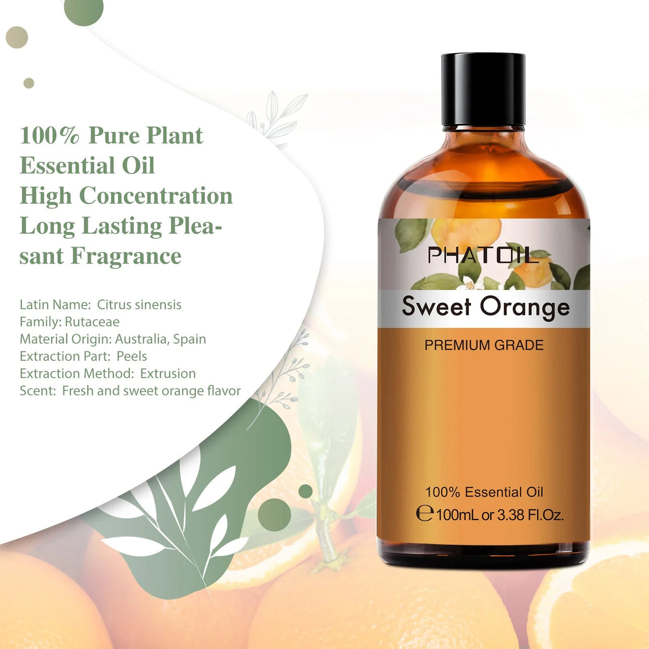 PHATOIL Sweet Orange Essential Oil for Aromatherapy & Diffuser - 100ml - liquidation.store