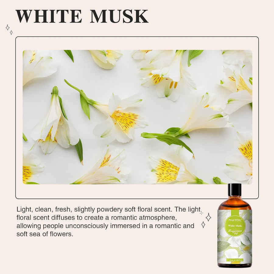 PHATOIL White Musk Fragrance Oil for Aromatherapy & Diffuser - 100ml - liquidation.store