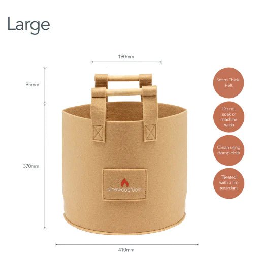 Pinewoodfuels Natural Felt Storage Basket with Ash Wood Handles - Beige (Various Sizes) - liquidation.store