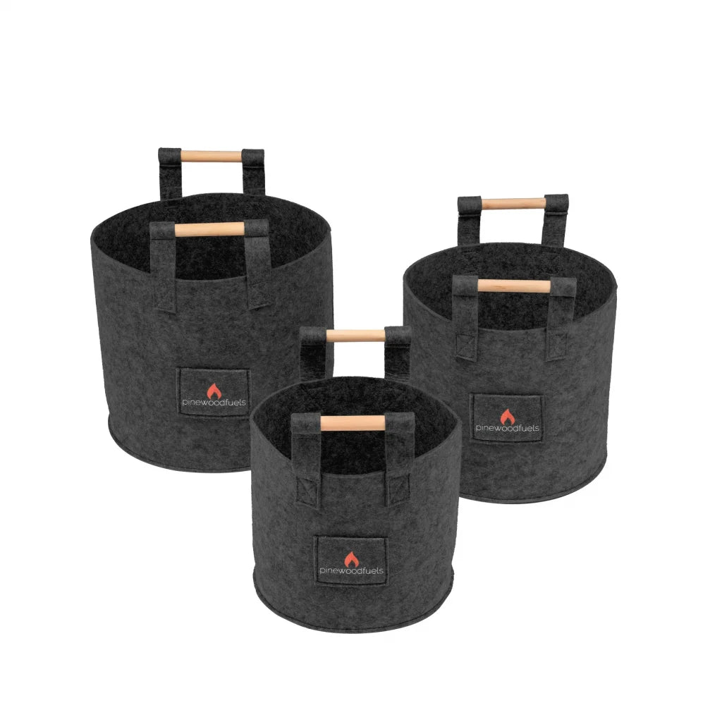 Pinewoodfuels Natural Felt Storage Baskets with Ash Wood Handles - Charcoal Grey (Set of 3) - liquidation.store