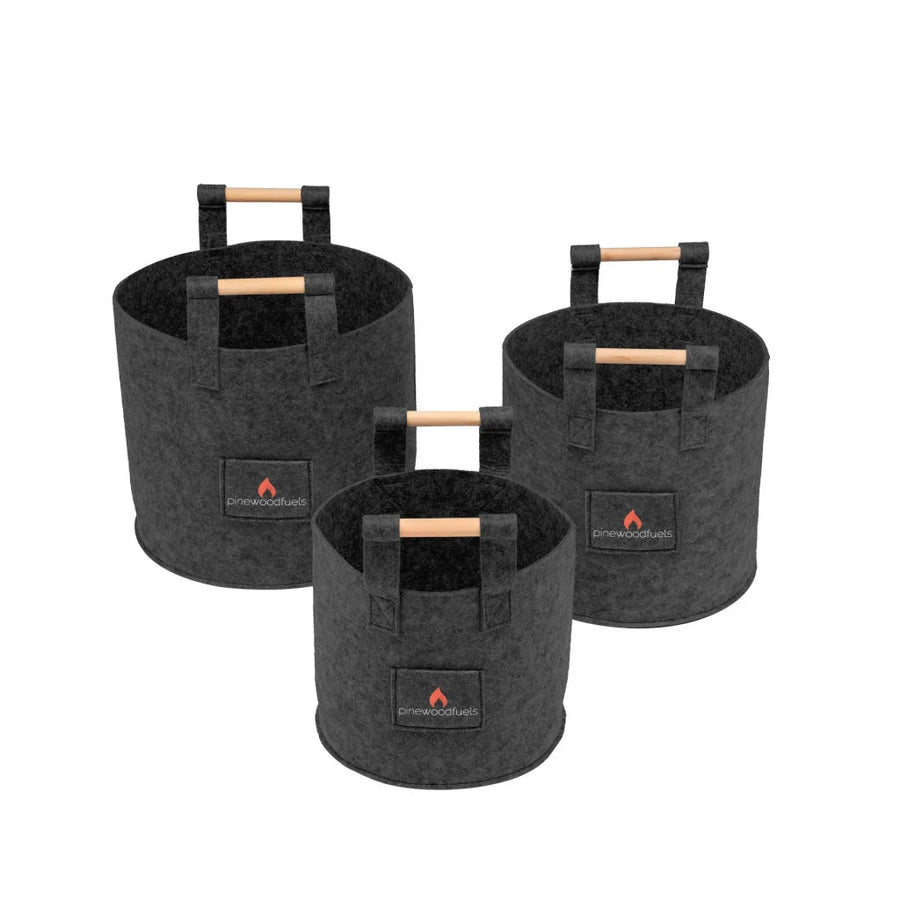 Pinewoodfuels Natural Felt Storage Baskets with Ash Wood Handles - Charcoal Grey (Set of 3) - liquidation.store