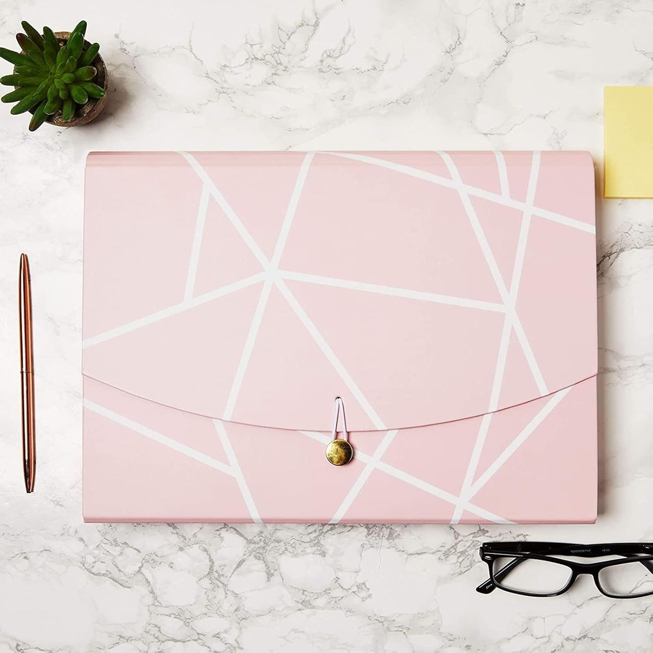 Pink Geometric Patterned Document Organiser Folder 10 pockets - liquidation.store