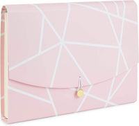 Pink Geometric Patterned Document Organiser Folder 10 pockets - liquidation.store