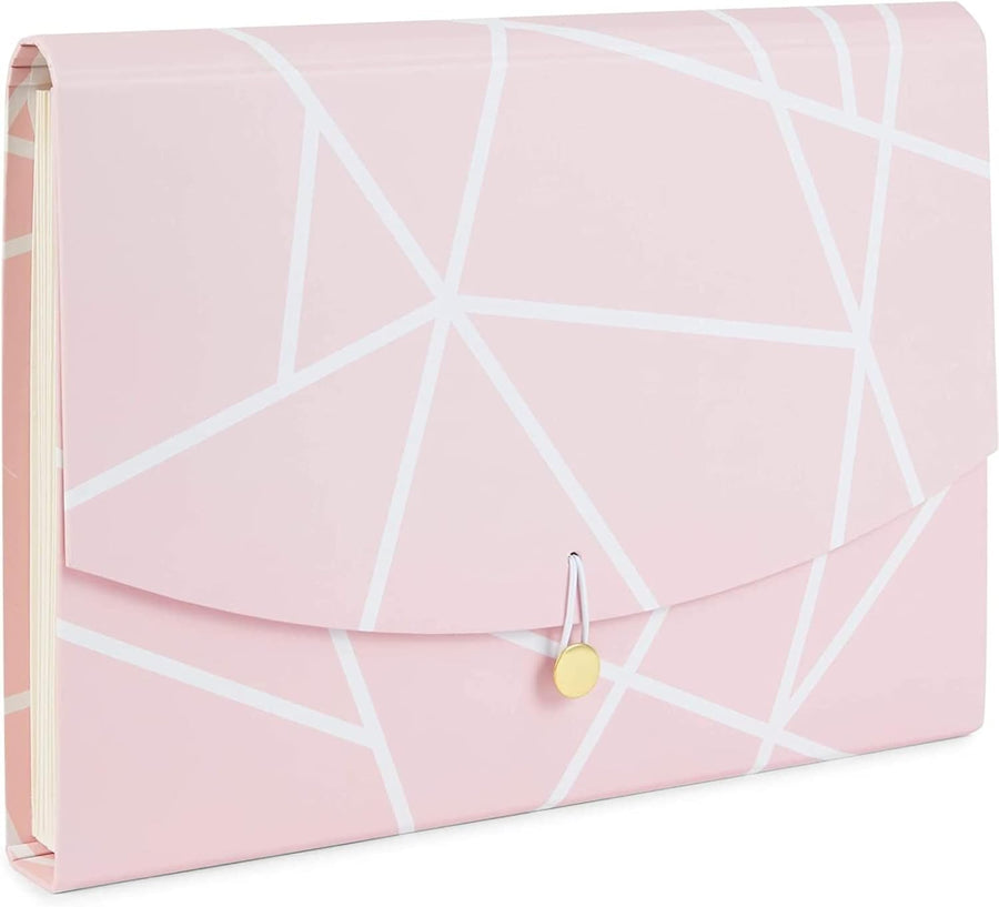Pink Geometric Patterned Document Organiser Folder 10 pockets - liquidation.store