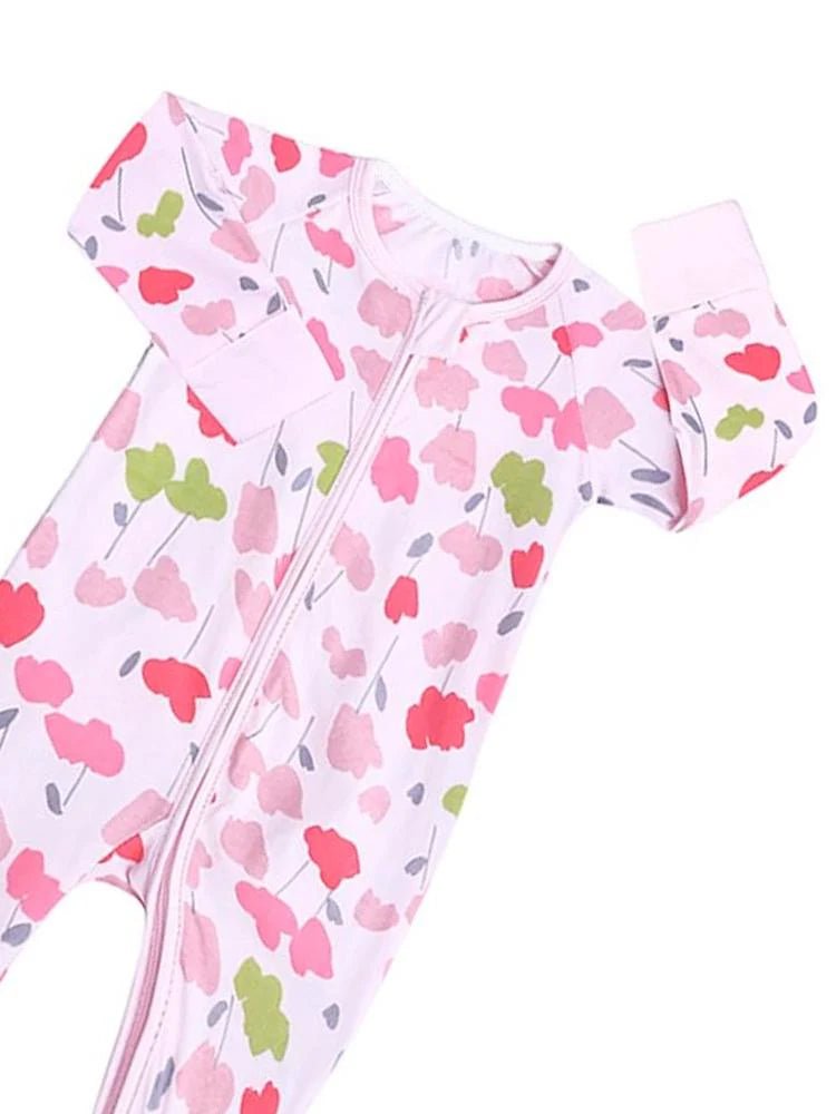 Pink Pansies Baby Zip Sleepsuit with Hand & Feet Cuffs (Various Sizes) - liquidation.store