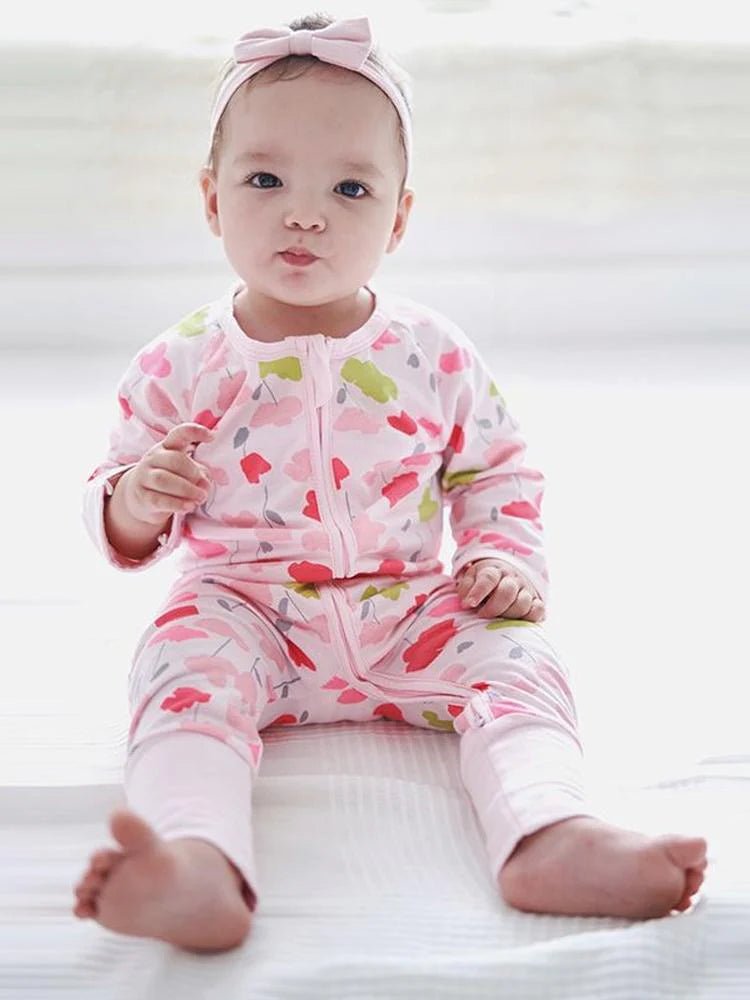 Pink Pansies Baby Zip Sleepsuit with Hand & Feet Cuffs (Various Sizes) - liquidation.store