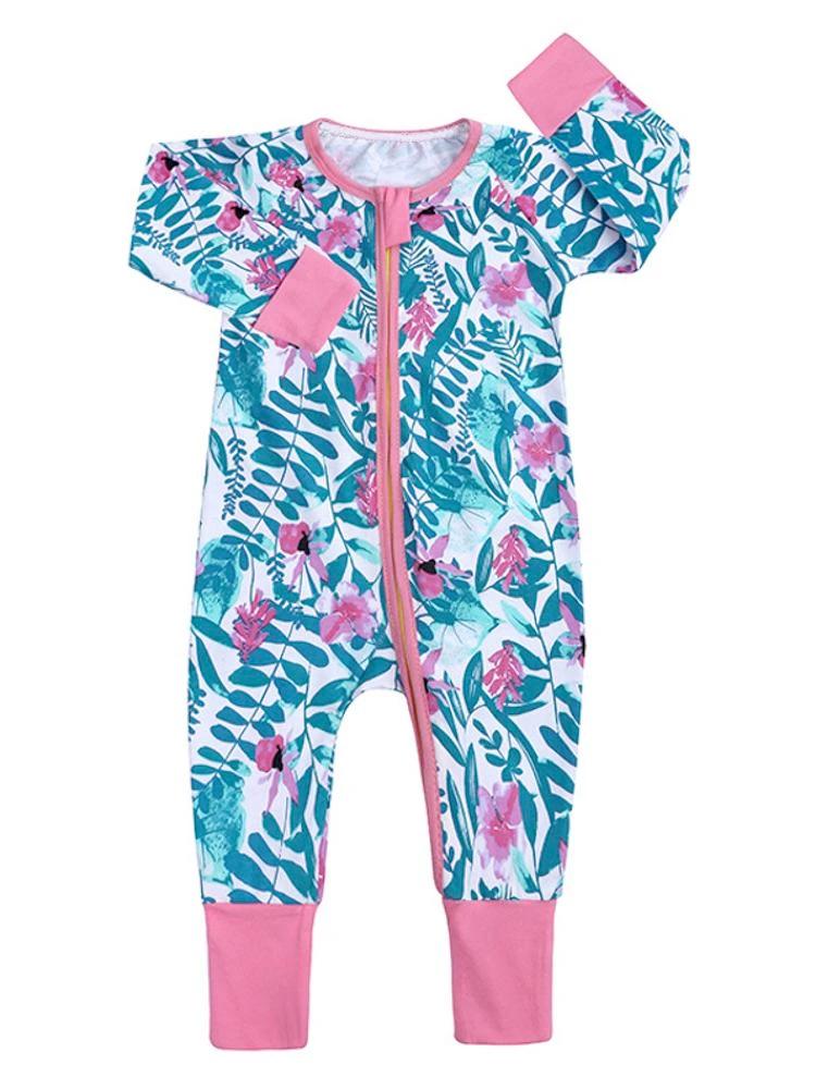 Pink Petals Baby Zip Sleepsuit with Hand & Feet Cuffs (Various Sizes) - liquidation.store