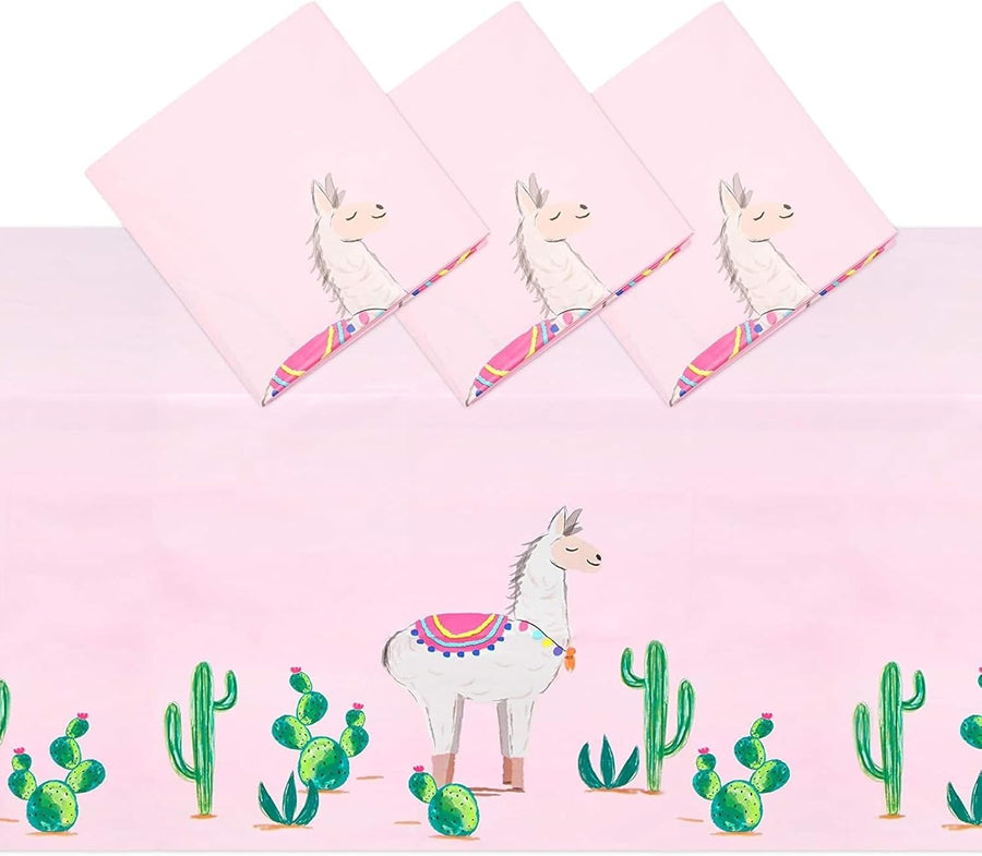 Pink Plastic Tablecloth for Llama Birthday Party (54x108 inch) - 3 Pack - liquidation.store